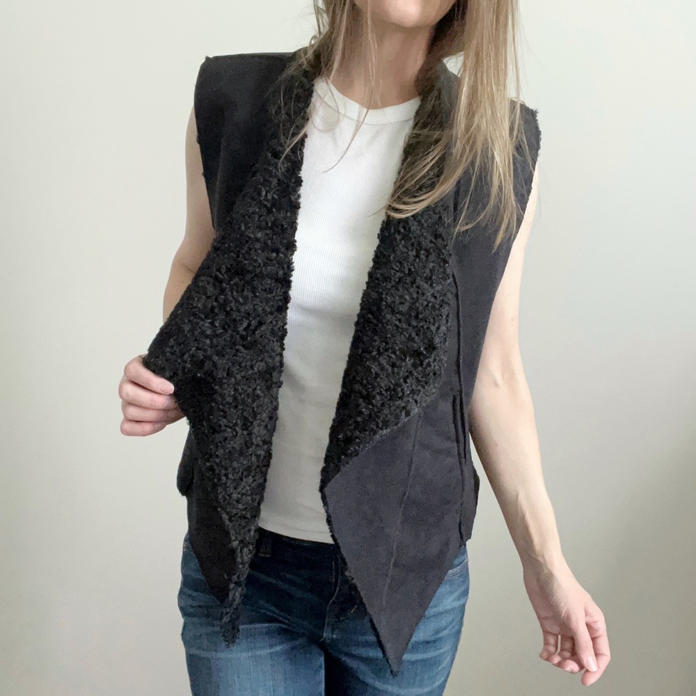 LYSSE Faux Suede Fuzzy Lined Black Vest size XS
